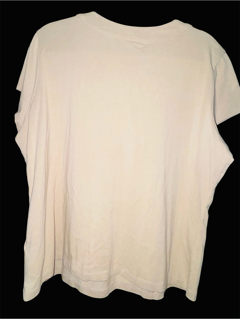 Ruby Rd. Embellished Split Neck Short Sleeve Knit Top 1X Beige Cotton Stretch - Picture 5 of 8